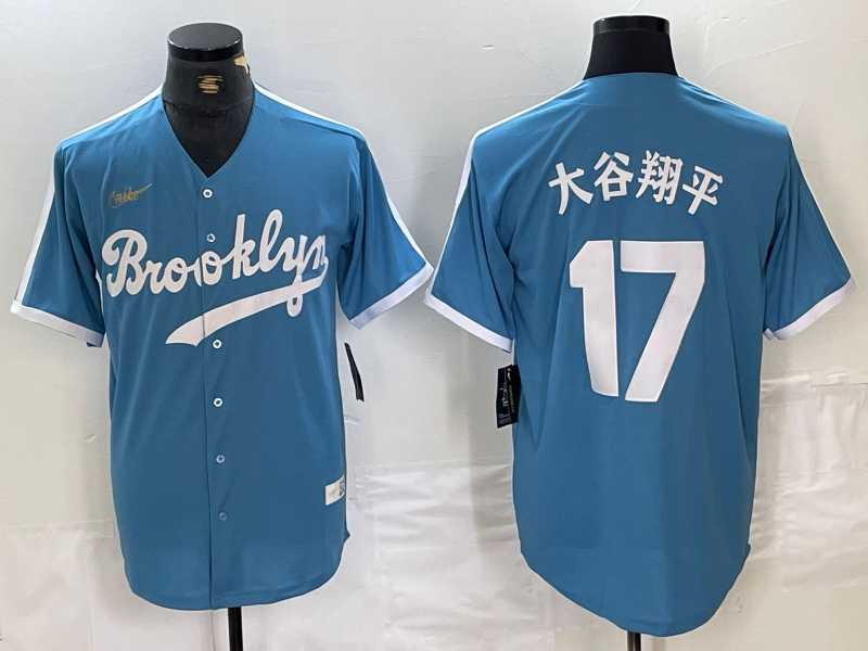 Men%27s Brooklyn Dodgers #17 Shohei Ohtani Light Blue Japanese Cooperstown Collection Cool Base Jersey->los angeles dodgers->MLB Jersey
